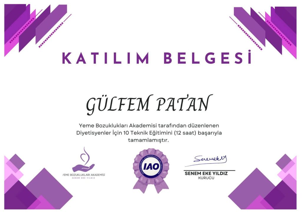 Gülfem Patan Yeme Bozuklukları Akademisi Sertifika